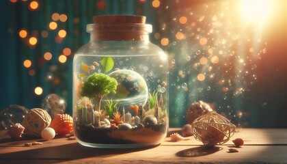 Ecosystem in a Bottle and copy space for text
and space and light waive