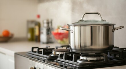 stainless steel pot on a gas stove
