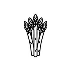Minimalist black outline icon of a bunch of asparagus spears with light inner fill, representing healthy greens and natural produce.

