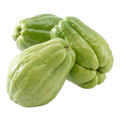 Three Fresh Green Chayote Squash with Wrinkled Texture