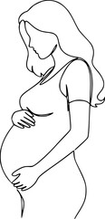 Pregnant Woman in Silhouette, Artistic Illustration, Soft Lines, Intimate Mood