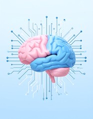 A stylized depiction of a human brain with circuit board connections.