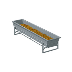 Cattle feed trough with grain in industrial design for livestock, transparent background, isolated, vector  