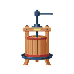 Wooden cider press in traditional style with gray and brown tones, transparent background, isolated, vector 