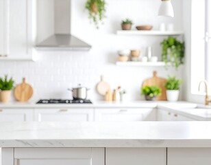 Fototapeta premium Blurry white kitchen interior