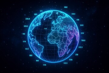 Stunning global data visualization with vibrant futuristic glow for tech industry insights or worldwide analysis