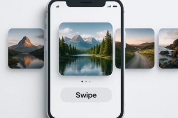 Discover stunning landscape photography on a sleek mobile app with a smooth swipe navigation feature today