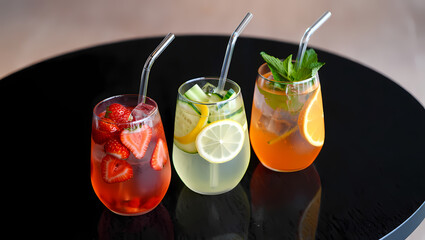 Three refreshing fruit infused water drinks with mint and lemon