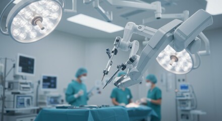 Futuristic Robotic Surgery: Advanced Medical Robot in a Modern Operating Room
