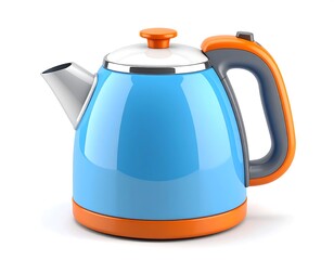 A vibrant blue electric kettle with orange accents, isolated on a white background.