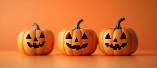 Three Jack-o'-Lanterns on an Orange Background