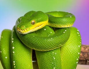 Fototapeta premium Close-up of a vibrant green snake (1)