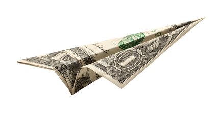 Paper plane made from dollar on white background 