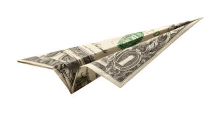 Paper plane made from dollar on white background 
