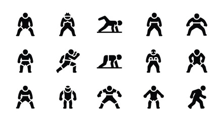 Naklejka premium Solid black silhouette sports icon set - silhouette of a person in a plank position, isolated on white background