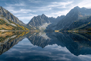 Fototapeta premium Mountain landscape with reflection in the lake.