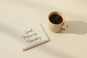 Tuesday morning coffee, notepad, sunlight