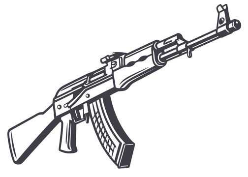 black ak-47 rifle on white background clip art preview