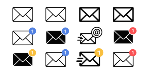 Eye-Catching Email Icon Set: Notifications, Delivery, and Communication Symbols for Modern Interfaces on transparent background
