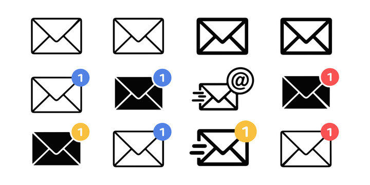 Eye-Catching Email Icon Set: Notifications, Delivery, and Communication Symbols for Modern Interfaces on transparent background