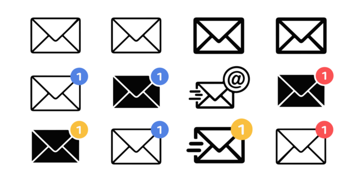 Eye-Catching Email Icon Set: Notifications, Delivery, and Communication Symbols for Modern Interfaces on transparent background