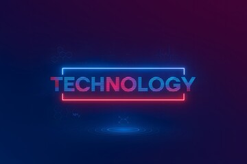 Blue typography tecnology sign with illuminated text and 3D effect