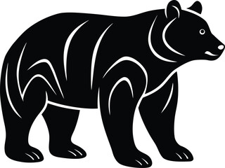 Fototapeta premium Vector art of stylized black and white illustration of a bear with tribal markings, symbolizing strength and nature, isolated on a white background