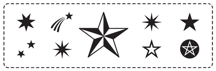 Obraz premium Diverse collection of stylized stars with varied shapes and designs, artistic shapes, shining celestial icons on transparent background
