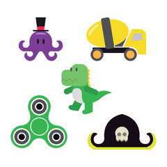Set of colored toy icons Flat design Vector