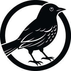 Obraz premium Vector art of black silhouette of a bird standing inside a circle, isolated on white background