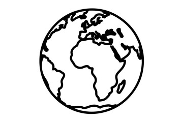 Obraz premium Stylized globe illustration featuring simplified continents in black outline, educational design, and minimal details on transparent background