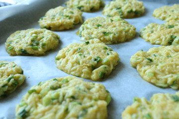 Zucchini Fritters on Baking Tray – Oven Ready