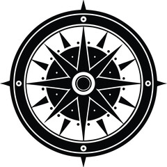 Obraz premium Vector art of stylized compass rose with cardinal directions and intermediate points, symbolizing navigation and exploration, isolated on white background