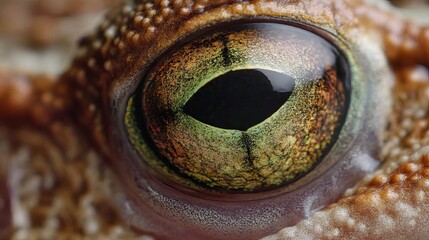 Close-up of a vibrant frog eye showcasing intricate details and colors.