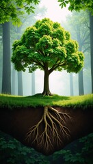 Obraz premium High-definition photo showcases Earth and tree symbols for environmental sustainability in a vibrant detailed setting with crisp focus