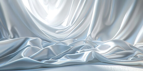 Silky white fabric draped elegantly with soft flowing folds
