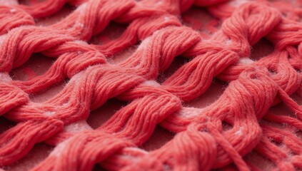 Close-up image of warm textured Winter knitwear pattern in red and white
