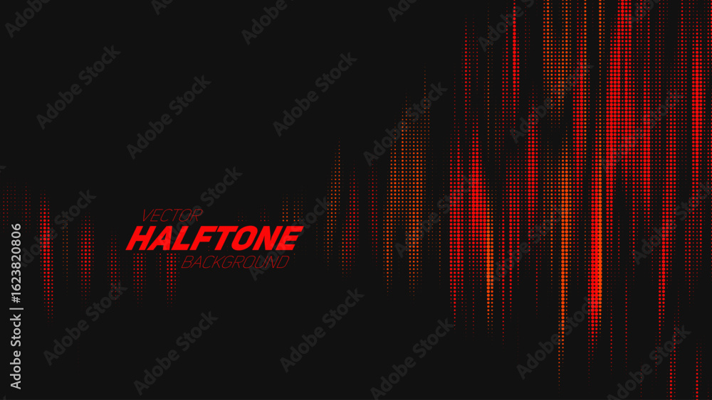 Poster abstract vector torn red halftone sound wave. scrathed dotted texture element.