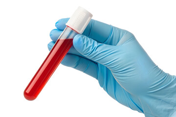 Gloved Hand Holding Blood Sample in Test Tube Medical Lab Analysis