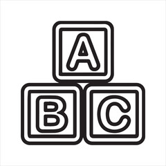 ABC blocks outline vector icon. Simple black and white line art of stacked alphabet toy cubes. Symbol for education, preschool, kindergarten, and learning basics.
