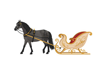 Winter Ride A gray horse pulls an ornate creamcolored sleigh with gold accents