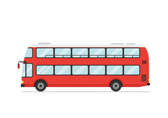 Classic doubledecker bus with red exterior and large clear windows