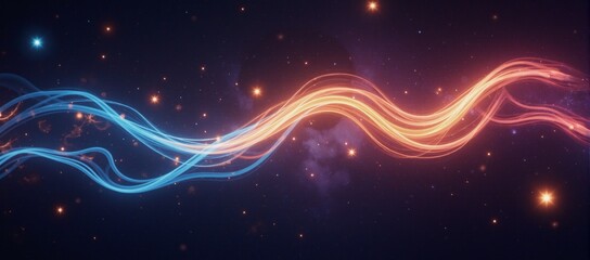 Abstract cosmic dreamscape with glowing light streaks and stars