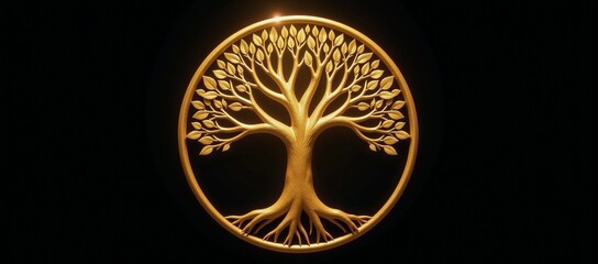 Ok circular banner illustrates a golden tree against a black background symbolizing the Tree of Life