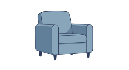 A single blue armchair illustration isolated on a white background. Modern, comfortable furniture for interior design.