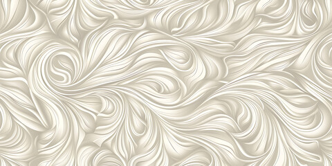 Swirling feather-like patterns in soft beige tones forming an elegant abstract design
