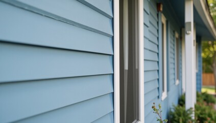 Fototapeta premium Soothing blue vinyl siding exteriors harmonize with peaceful settings