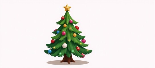 A charming Christmas tree in cartoon style is depicted against a white background Isolated Illustration