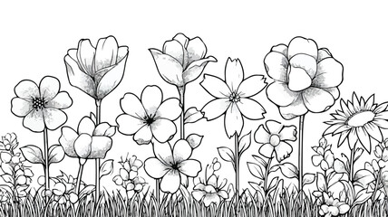 Colorful Cute Flowers Printable Coloring Page for Spring Flora Inspiration