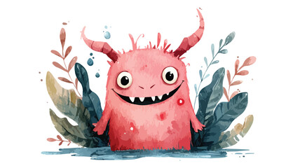 Adorable Cute Monster Characters Playing with Water, Little Monsters Illustration